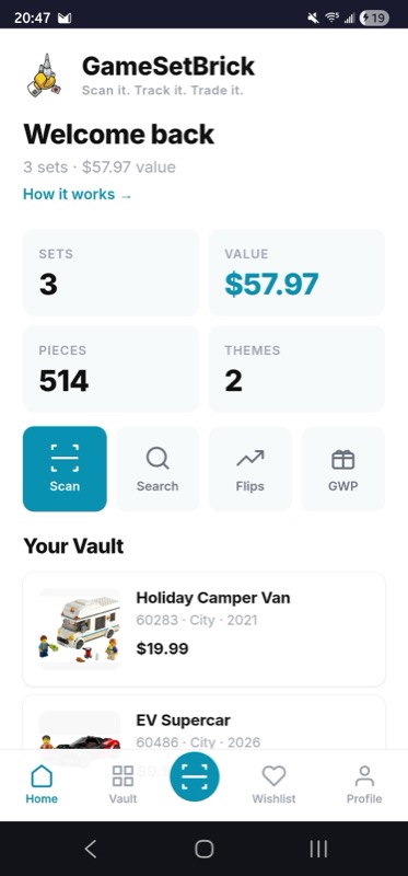 GameSetBrick home dashboard